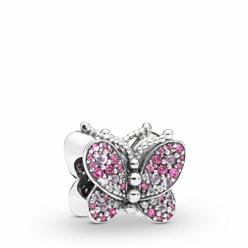 Pandora Dazzling Pink Butterfly Charm - Sterling Silver/Pink/Mixed Stones - Canada | CX6513HQ